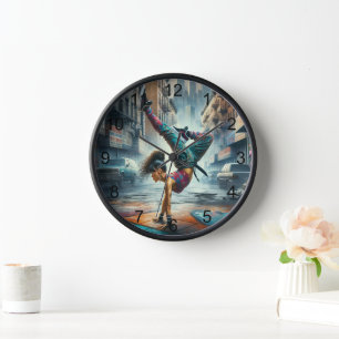 Breakdancer Women in action New York silhouette Clock