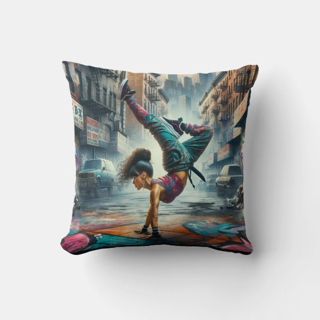Breakdancer Women in action New York silhouette Cushion (Front)