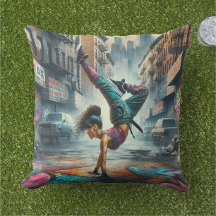 Breakdancer Women in action New York silhouette Cushion