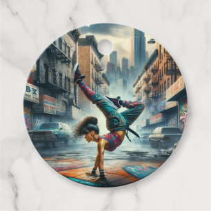 Breakdancer Women in action New York silhouette Favour Tags