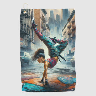 Breakdancer Women in action New York silhouette Golf Towel
