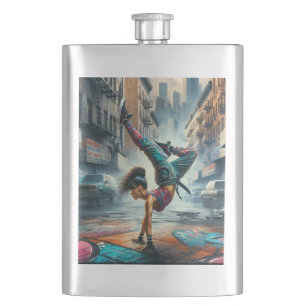 Breakdancer Women in action New York silhouette Hip Flask