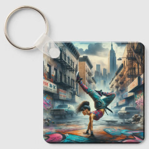 Breakdancer Women in action New York silhouette Key Ring