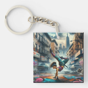 Breakdancer Women in action New York silhouette Key Ring