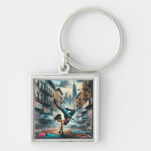 Breakdancer Women in action New York silhouette Key Ring