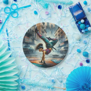 Breakdancer Women in action New York silhouette Paper Plate