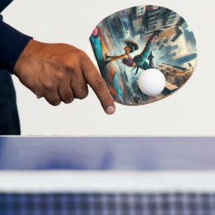 Breakdancer Women in action New York silhouette Ping Pong Paddle