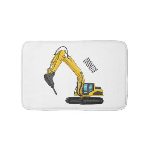 Breaker excavator cartoon illustration bath mat