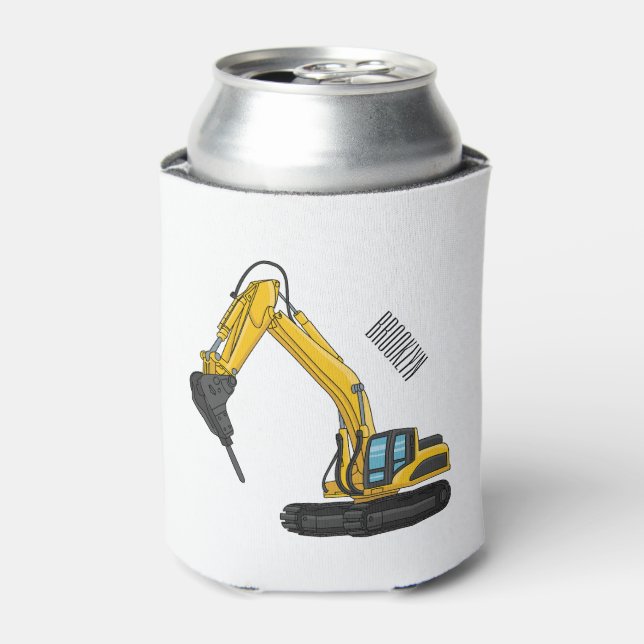 Breaker excavator cartoon illustration can cooler (Can Front)