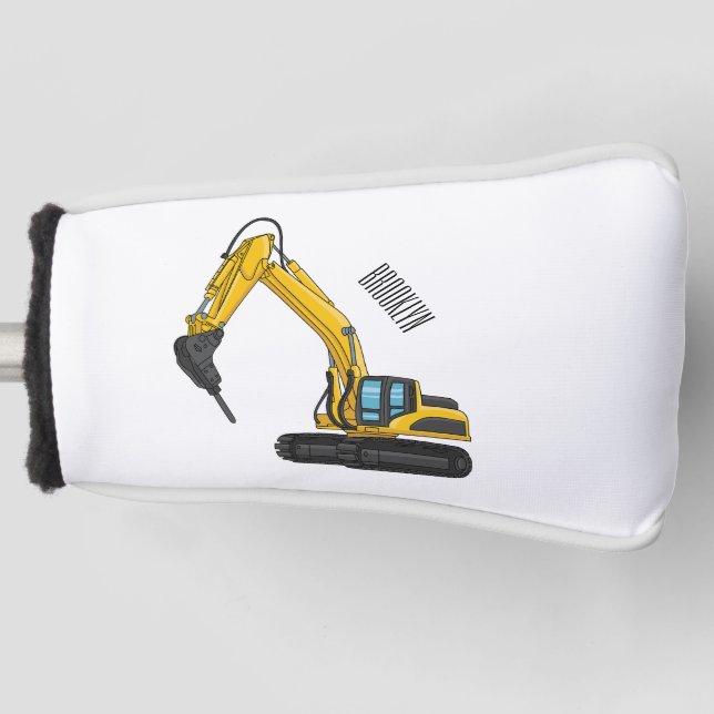 Breaker excavator cartoon illustration golf head cover (Front)
