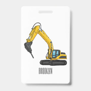 Breaker excavator cartoon illustration ID badge