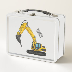 Breaker excavator cartoon illustration metal lunch box