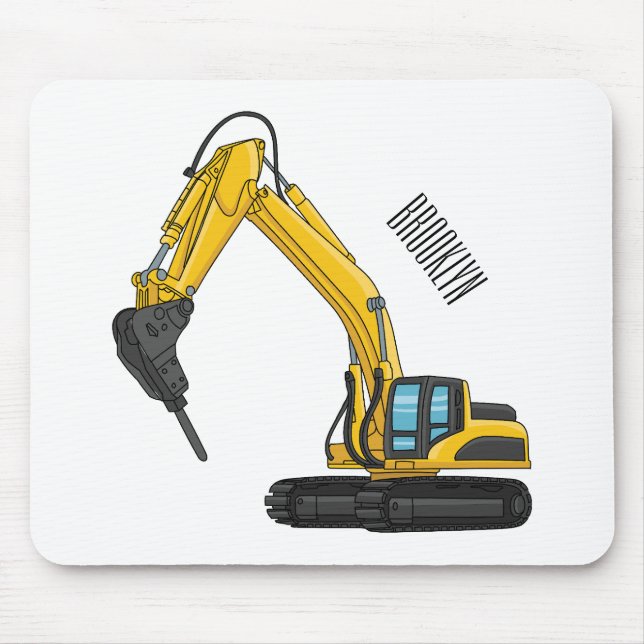 Breaker excavator cartoon illustration mouse pad (Front)
