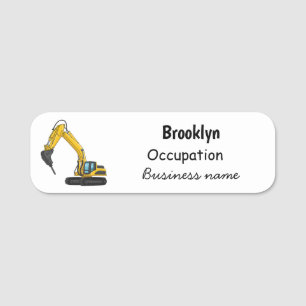 Breaker excavator cartoon illustration name tag