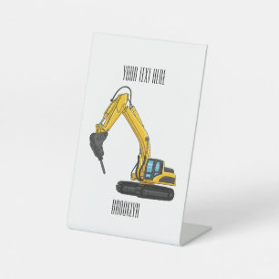Breaker excavator cartoon illustration pedestal sign