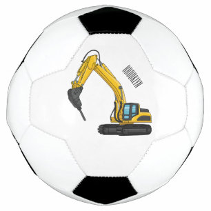Breaker excavator cartoon illustration soccer ball