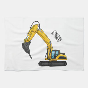 Breaker excavator cartoon illustration tea towel