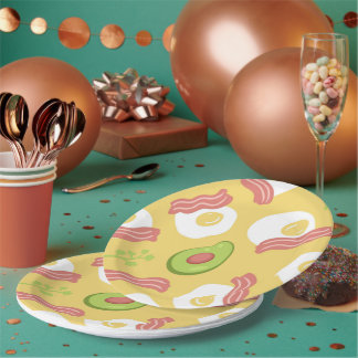 Breakfast Bliss: Hand-Drawn Avocado, Bacon & Egg Paper Plate