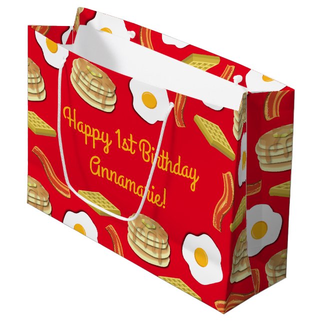 Breakfast Brunch Birthday Party Kids Large Gift Bag (Front Angled)