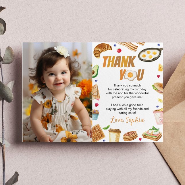 Breakfast Brunch Birthday Photo Thank You Card (Creator Uploaded)