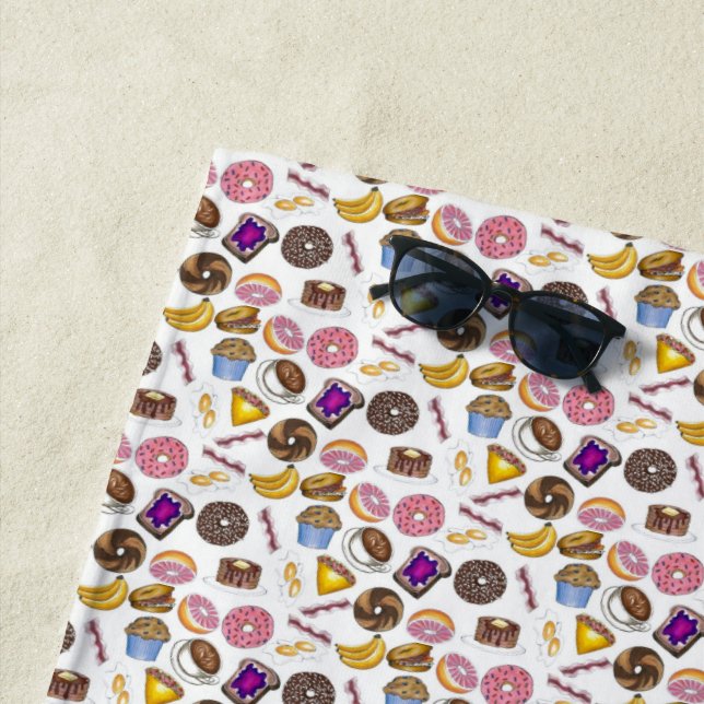 Breakfast Brunch Food Bagel Doughnut Toast Eggs Ba Beach Towel (In Situ)