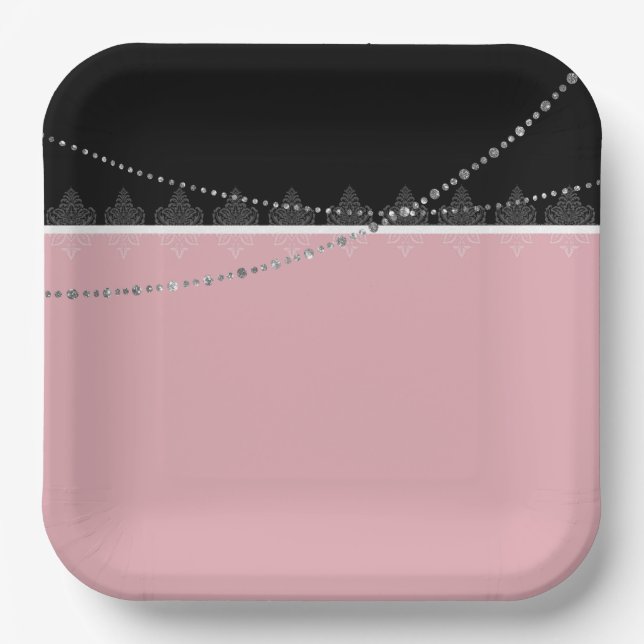Breakfast & Brunch Pink and black Paper Plate (Front)