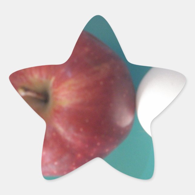 Breakfast Buddies: Two Eggs $an Apple Still Life Star Sticker (Front)