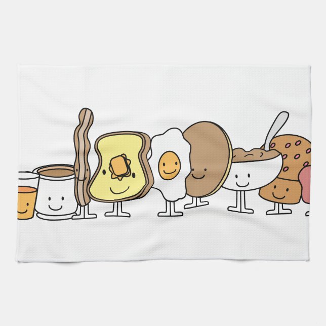 Breakfast Cartoon Characters Tea Towel (Horizontal)