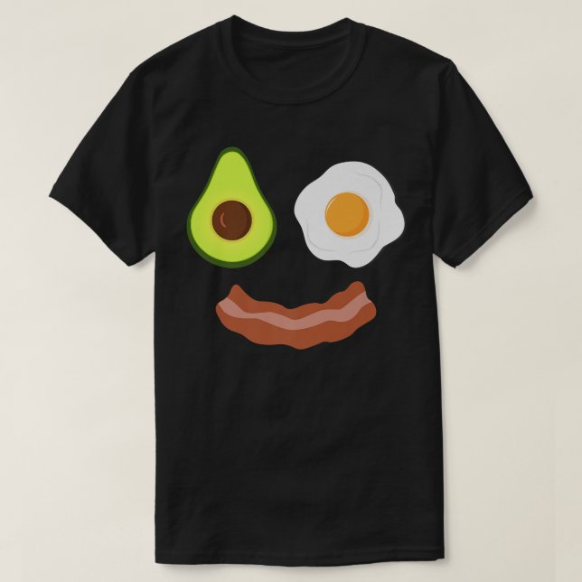 Breakfast Face Avocado Fried Egg Bacon Grin  T-Shirt (Design Front)