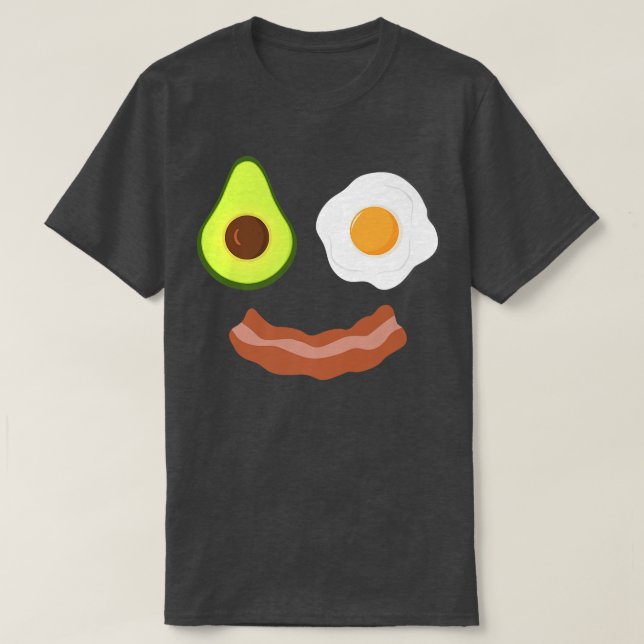 Breakfast Face Avocado Fried Egg Bacon Grin T-Shirt (Design Front)