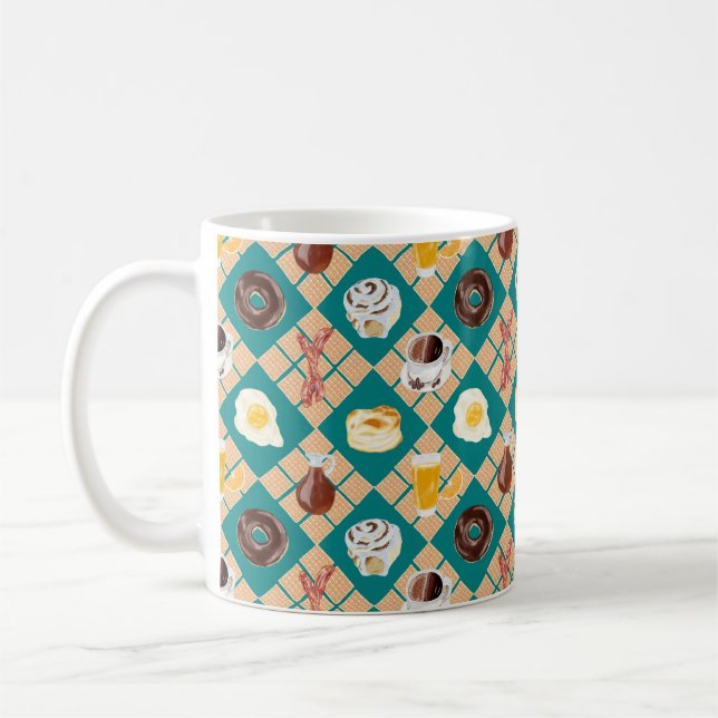 Breakfast Foods Waffle Diamond Plaid Coffee Mug (Left)