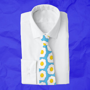 Breakfast Fried Eggs Pattern Foodie Blue Tie