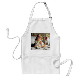 Breakfast in Bed: Girl, Terrier and Kitty Cat Standard Apron