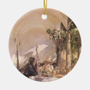 Breakfast in Loggia by Sargent, Vintage Victorian Ceramic Tree Decoration