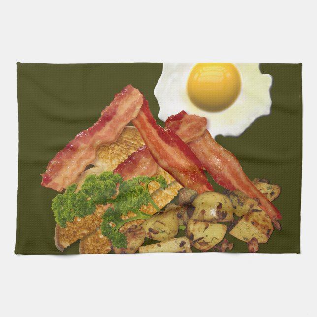 Breakfast Landscape Bacon Eggs Tea Towel (Horizontal)