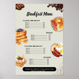 Breakfast Menu, Restaurant Menu, Cafe Marketing  Poster