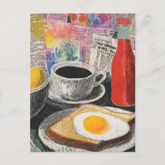 Breakfast Mixed Media Collage Postcard (Front)