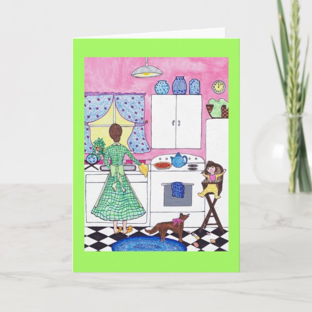 Breakfast, Mother, Baby, Dog Greeting Card (Front)