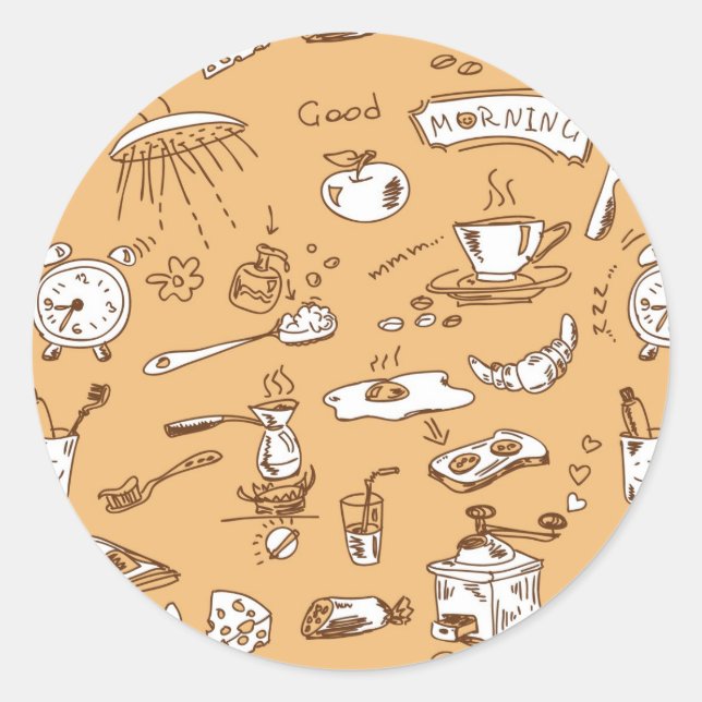 Breakfast Pattern 2 Classic Round Sticker (Front)