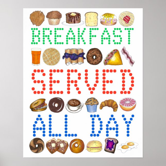 Breakfast Served All Day Neon Diner Sign Foodie (Front)