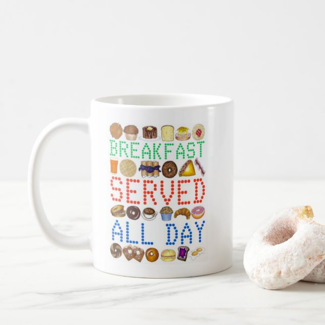 Breakfast Served All Day Neon Diner Sign Foodie Coffee Mug (With Donut)