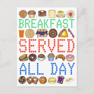 Breakfast Served All Day Neon Diner Sign Foodie Postcard