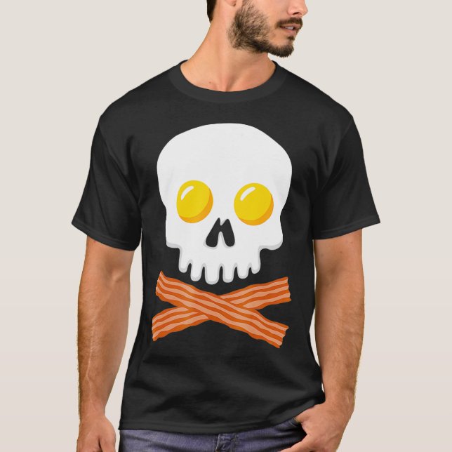 Breakfast Skull  Egg and Bacon Skull Crossbones T-Shirt (Front)