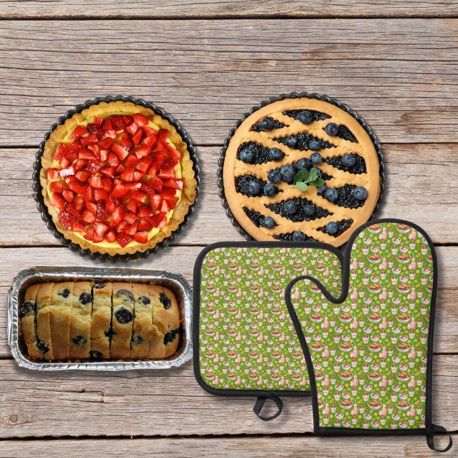 Breakfast smoothies and fruits green oven mitt & pot holder set (Creator Uploaded)