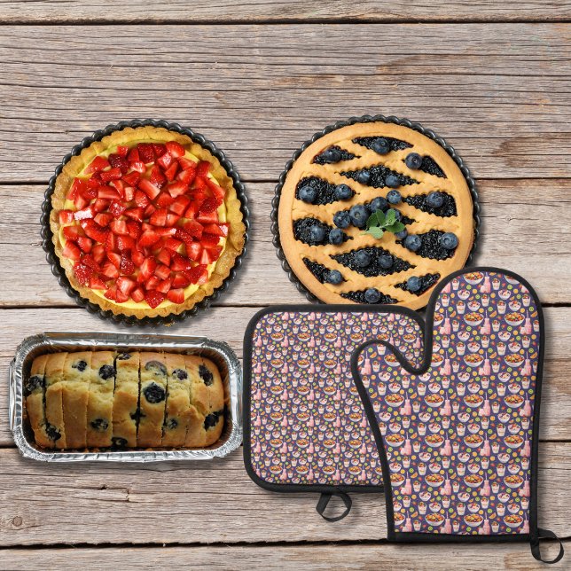 Breakfast smoothies and fruits purple oven mitt & pot holder set (Creator Uploaded)