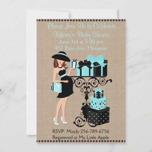 Breakfast Themed Blue Aqua Baby Shower Invite (Front)