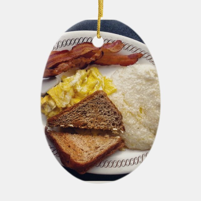 Breakfast Time - Bacon Eggs Toast Grits Ceramic Tree Decoration (Front)