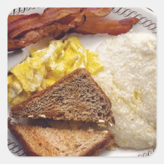 Breakfast Time - Bacon Eggs Toast Grits Square Sticker