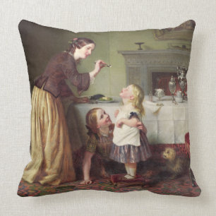 Breakfast Time - Morning Games (oil on canvas) Cushion