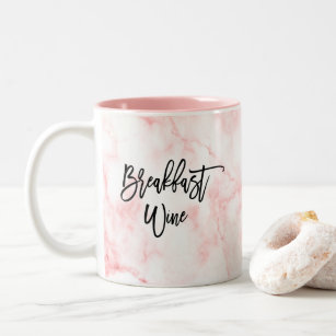 Breakfast Wine Funny Cute Marble Hand-lettered Two-Tone Coffee Mug